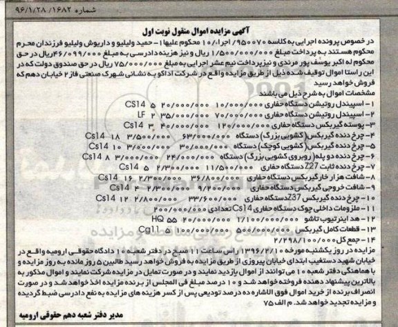 مزایده,مزایده مزایده اسپیندل روتیشن دستگاه حفاری ....