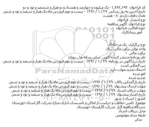  آگهی مناقصه ، آگهی مناقصه  تامين حفاظت و حراست از اماکن و تاسيسات ادارات