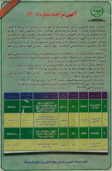 مزایده,مزایده فروش تعدادی از منازل مسکونی نوبت دوم