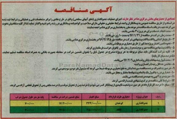 آگهی مناقصه,مناقصه اجرای عملیات جدولگذاری