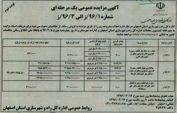 آگهی مزایده عمومی یک مرحله ای , مزایده فروش املاک
