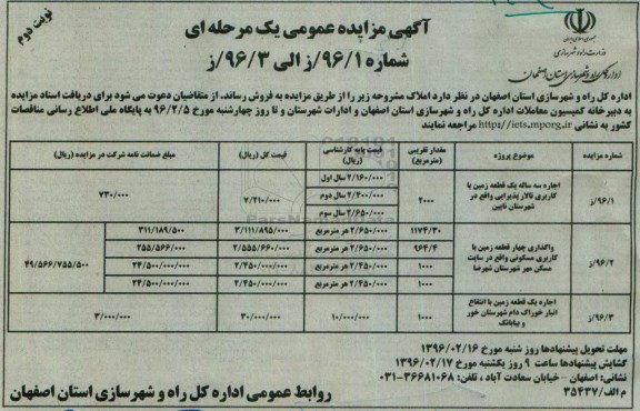 آگهی مزایده عمومی یک مرحله ای , مزایده فروش املاک 