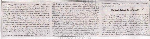 مزایده,مزایده پلاک ثبتی عرصه 351.29متر