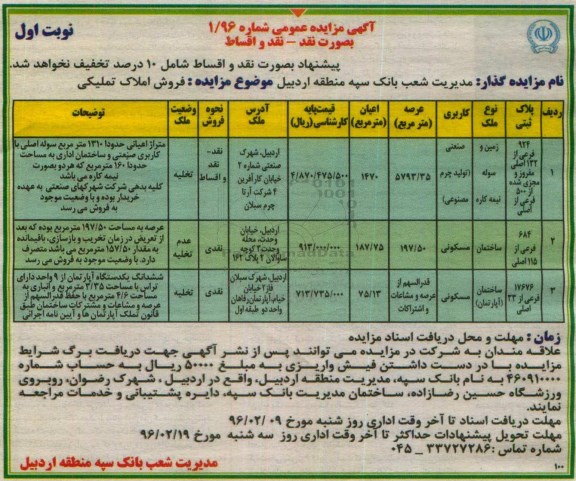 مزایده,مزایده فروش املاک تملیکی نقد و اقساط 