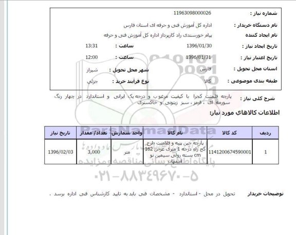 استعلام, استعلام پارچه فلمنت کجرا
