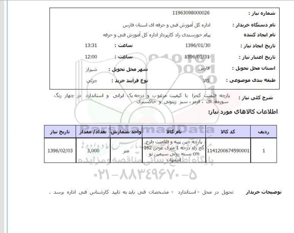 استعلام, استعلام پارچه فلمنت کجرا 