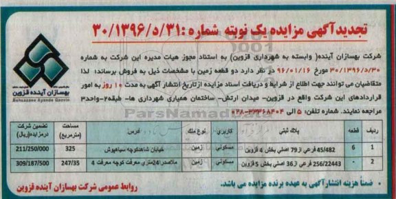 مزایده,مزایده دو قطعه زمین 325 و 247.35متر