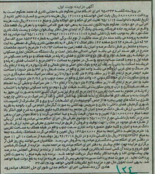 مزایده,مزایده ششدانگ زمین مساحت 206.93متر نوبت اول