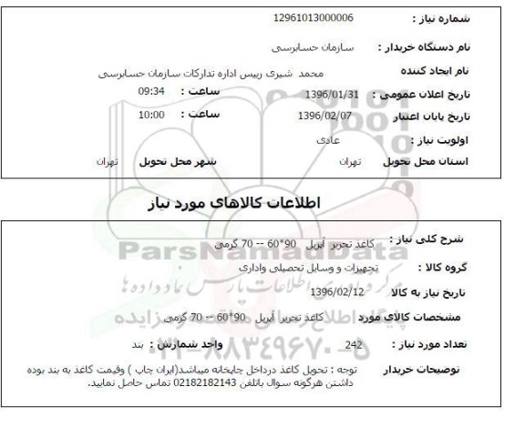 استعلام , استعلام کاغذ تحریر آپریل