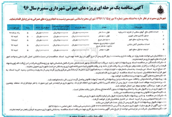 مناقصه , مناقصه احداث کانال دفع آبهای سطحی از تقرچه تا دریاچه