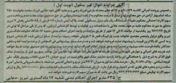 مزایده,مزایده منزل مسکونی عرصه 64.30متر