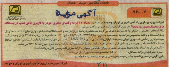 آگهی مزایده, مزایده واگذاری تعداد 33 غرفه و فضای تجاری خود