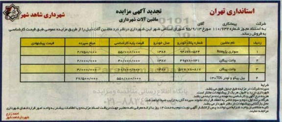 تجدید مزایده سواری پژو ROA ...