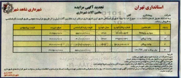 تجدید مزایده  سواری پژو ROA ...