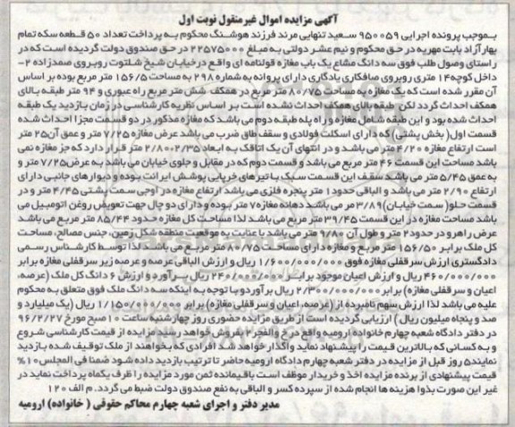 مزایده,مزایده سه دانگ مشاع مغازه قولنامه ای 156.5متر