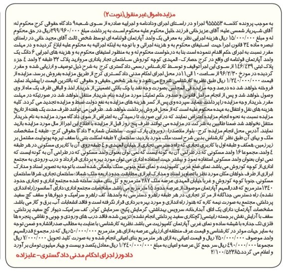 مزایده,مزایده اپارتمان قولنامه ای عرصه 287متر