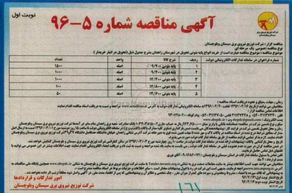 آگهی مناقصه , مناقصه خرید انواع پایه بتونی نوبت اول 96.02.13