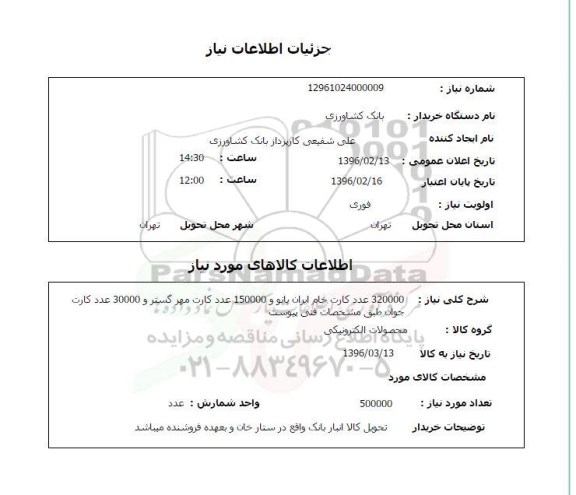 استعلام, استعلام کارت خام ایران