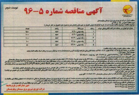 آگهی مناقصه , مناقصه خرید انواع پایه بتونی - نوبت دوم