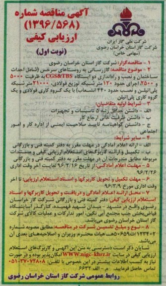 مناقصه , مناقصه گازرسانی به روستاهای سرخس ... نوبت اول