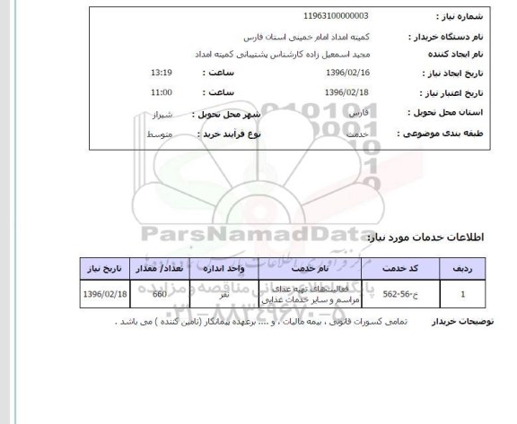 استعلام , استعلام فعالیت های تهیه غذای مراسم و سایر خدمات غذایی