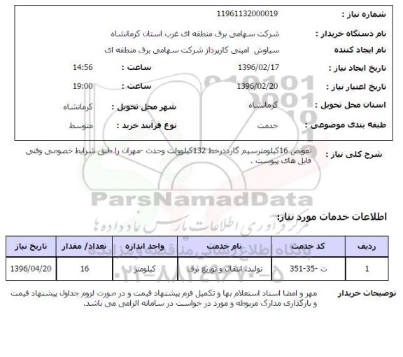 استعلام تعویض 16 کیلومتر سیم گارد در خط 132 کیلوولت وحدت ...