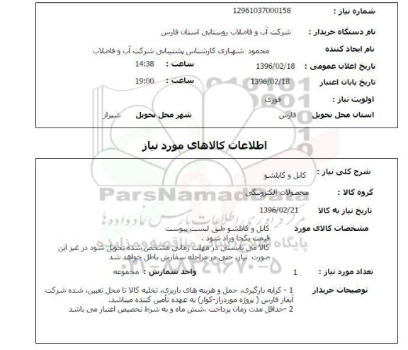 استعلام, استعلام کابل و کابلشو