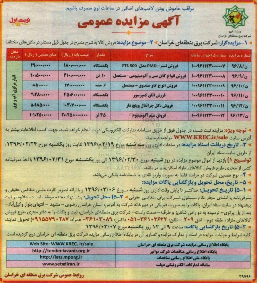 آگهی مزایده عمومی, مزایده فروش تستر