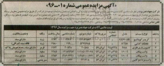 آگهی مزایده عمومی, مزایده فروش ماشین آلات مازاد بر نیاز و قطعات و لوازم یدکی و اجناس مستعمل و ضایعات