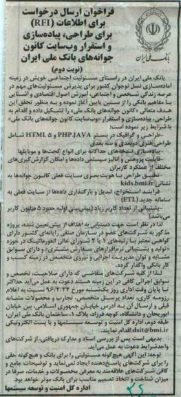 فراخوان, فراخوان ارسال درخواست برای اطلاعات RFI برای طراحی، پیاده سازی و استقرار وب سایت- نوبت دوم