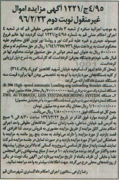 مزایده, مزایده دستگاه high - speed automatic loading ang unloading ... نوبت دوم