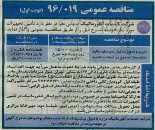 مناقصه عمومی, مناقصه خرید و تحویل ماژول سیسکو
