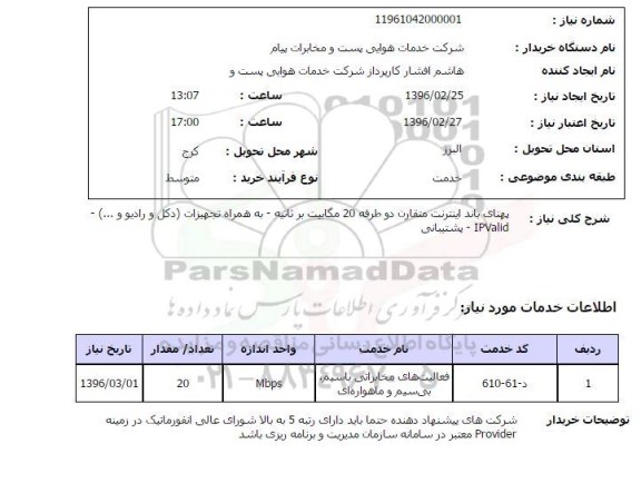 استعلام پهنای باند اینترنت متقارن دو طرفه