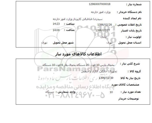 استعلام یخچال پارس 10 فوت