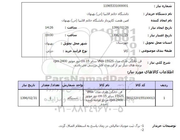 استعلام فن خانگی فلزی