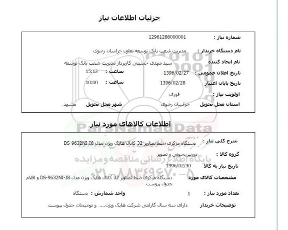 استعلام دستگاه مرکزی ضبط تصاویر 32 کانال 