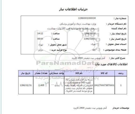 استعلام , استعلام آنتی ویروس 