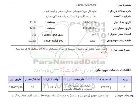 استعلام,استعلام اجاره چهارخودرو(پژو پرشیا و سمند)