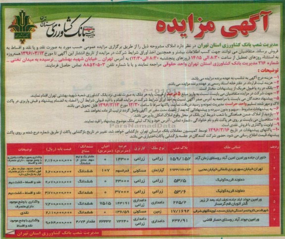 مزایده,مزایده فروش املاک کاربری مسکونی دامداری زراعی