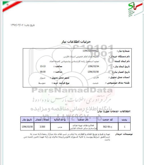 استعلام , استعلام فعالیت های تهیه غذای مراسم و سایر خدمات غذایی