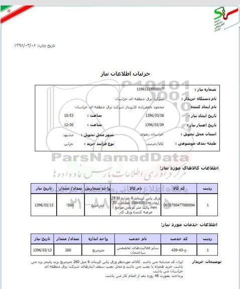 استعلام, استعلام ورق پلی کربنات 6 جداره