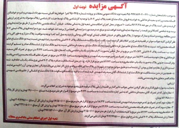 مزایده,مزایده ملک مشاع تحت پلاک ثبتی 702 نوبت اول