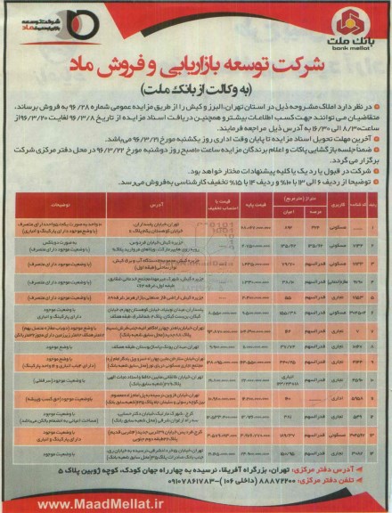 مزایده,مزایده فروش املاک استان تهران البرز و کیش 