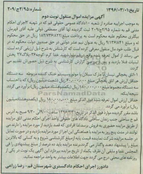 مزایده ,مزایده اتاق یخچال نیسان با مارک سبلان نوبت دوم
