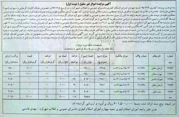 مزایده,مزایده یک قطعه باغ نوبت اول
