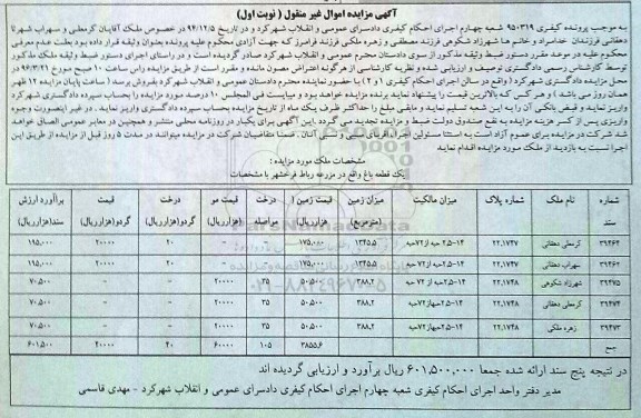 مزایده,مزایده یک قطعه باغ نوبت اول 