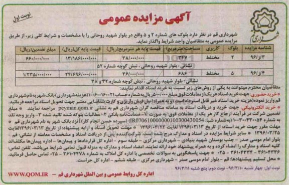 آگهی مزایده عمومی,مزایده واگذاری بلوک های شماره 2 و 5