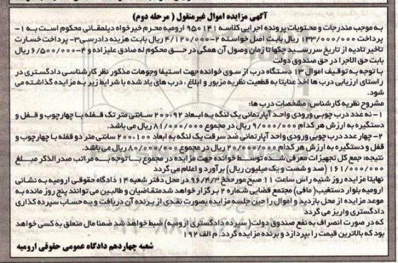 مزایده,مزایده فروش تعداد 13 دستگاه درب