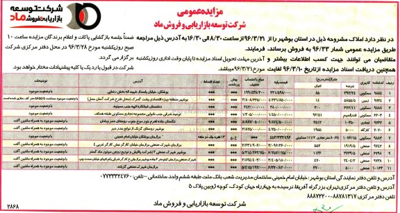 مزایده,مزایده فروش املاک استان بوشهر 