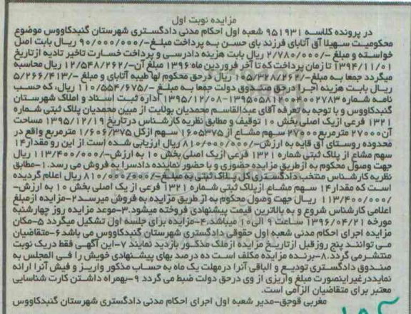 مزایده,مزایده پلاک ثبتی شماره 1321 فرعی از یک اصلی 